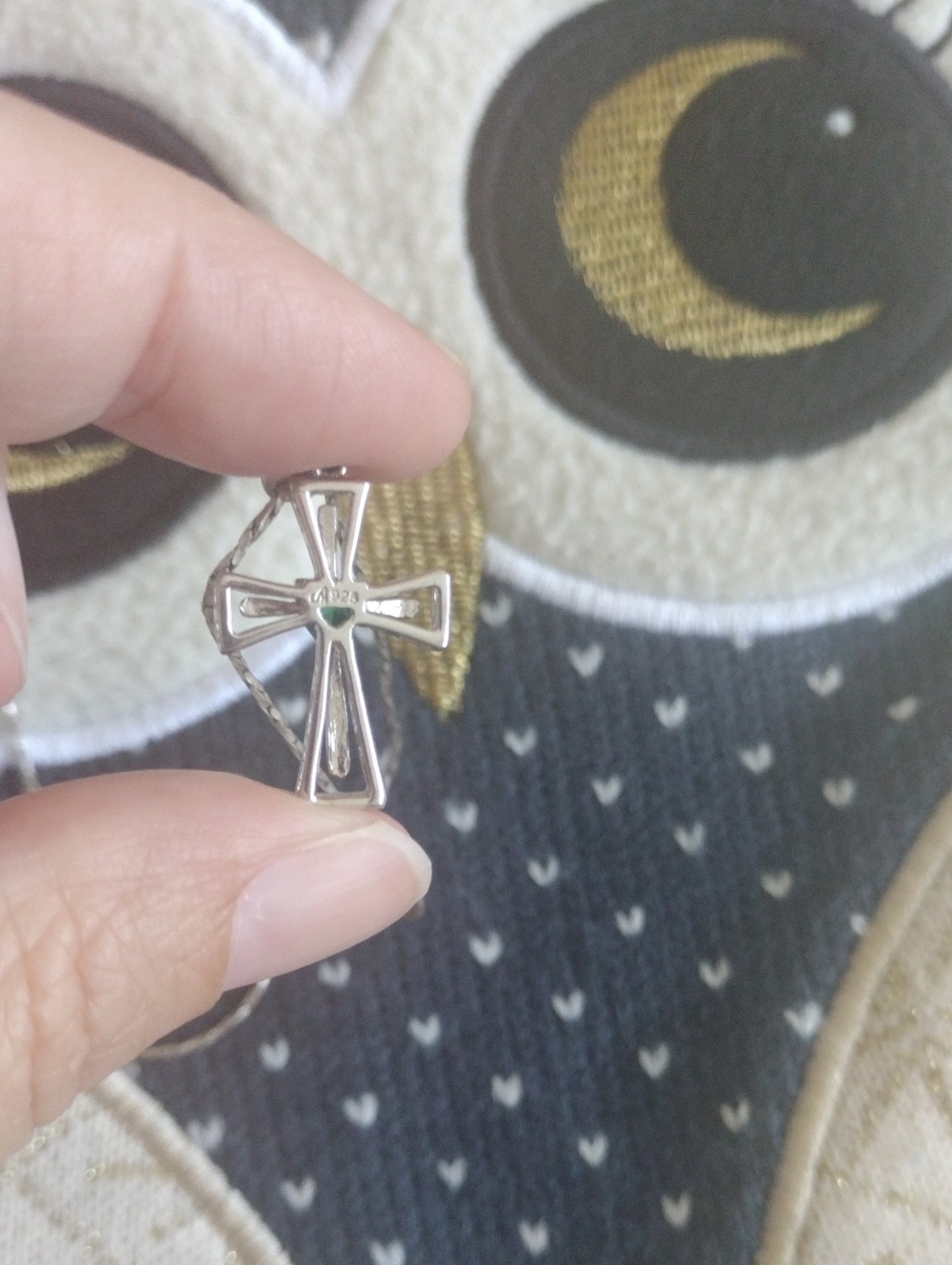Sterling Silver Emerald Heart Cross Necklace - Picture 8 of 9